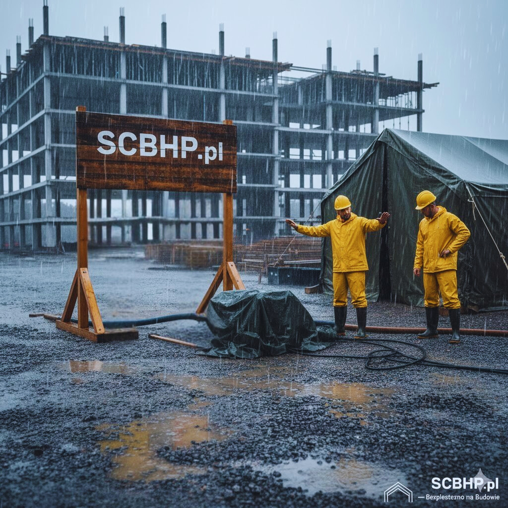 Wstrzymane prace budowalne w deszczu