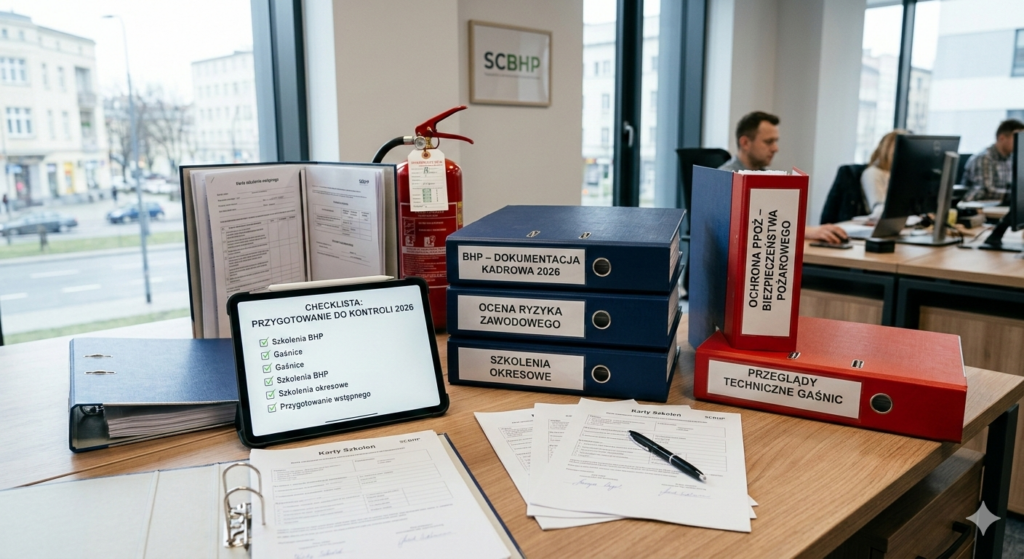 Uporządkowana dokumentacja BHP i PPOŻ przygotowana do kontroli w firmie w Poznaniu